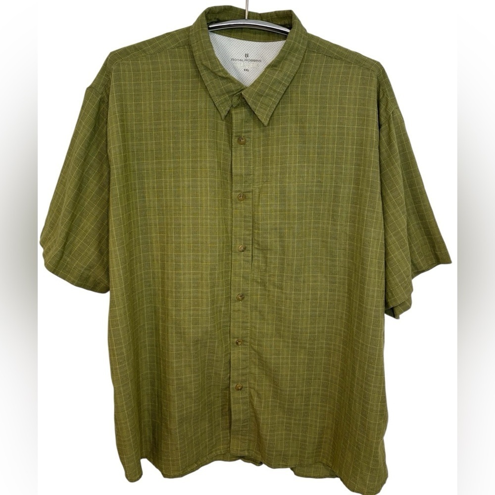 Royal Robbins Olive Green Plaid Men's Button Down Collared Shirt, XXL